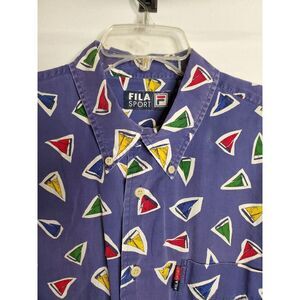Fila Sport Sailboat Print Button Down Short Sleeve Shirt Size‎ XL Cotton ALP